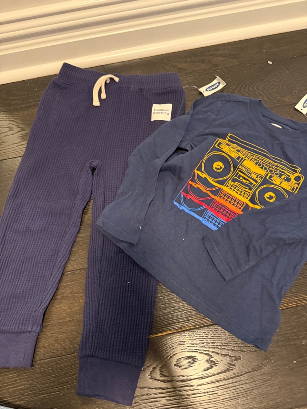 Old Navy Boys Navy Thermal Jogger Set with Graphic Tee
